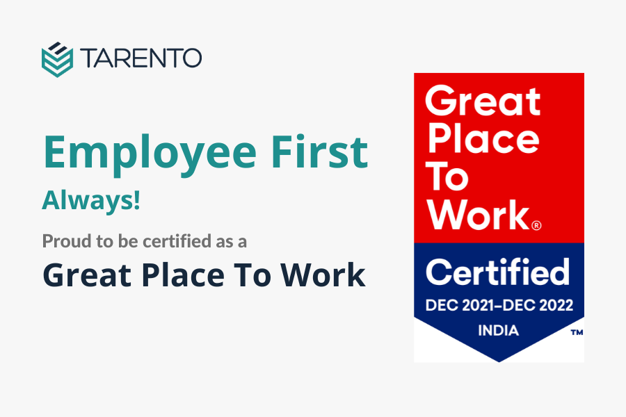 Tarento is now certified as a Great Place to Work® in India! related